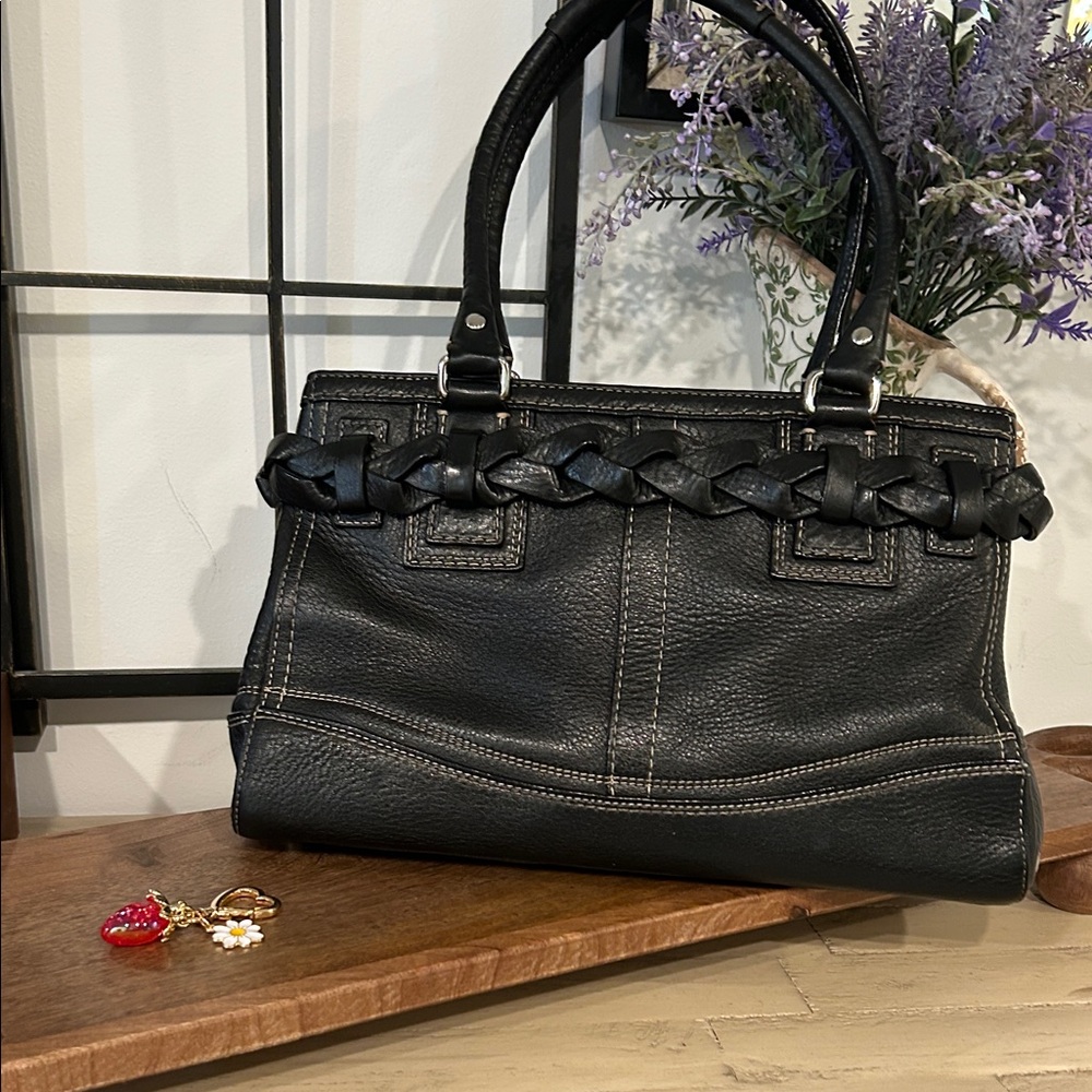 Coach Black Leather Shoulder Bag with Braided Trim - Picture 2 of 6